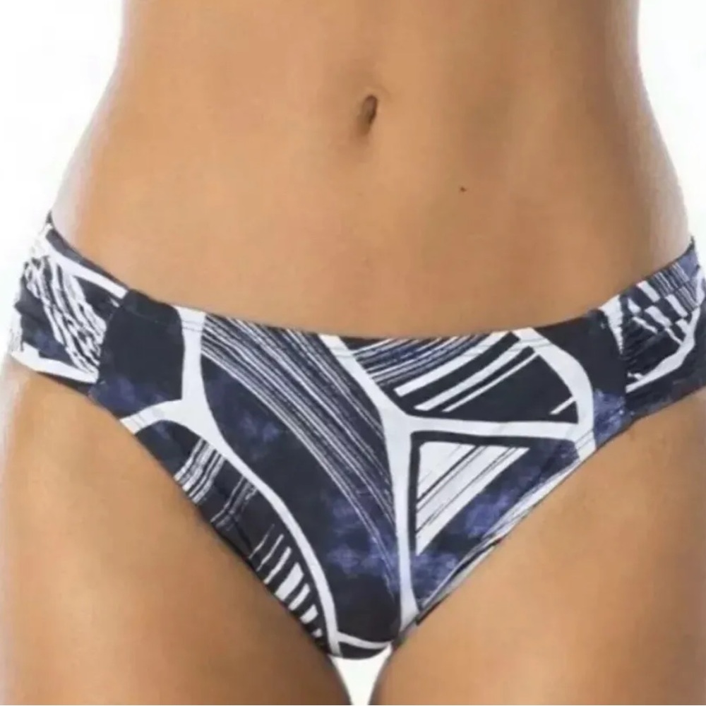 La Blanca Bali Hai Printed Shirred Hipster Bikini Bottom Midnight Blue US 4 NWT